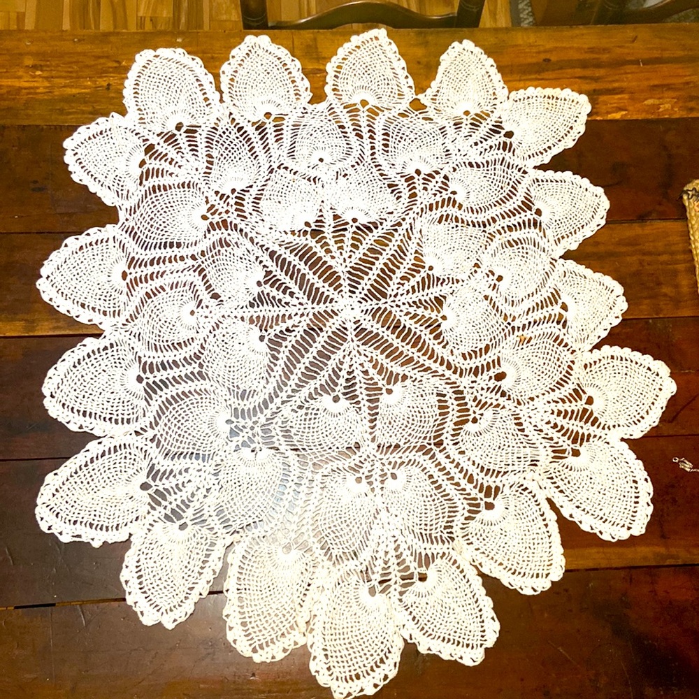 Large Vintage Hand Made Crocheted Table Doily- Unstarched